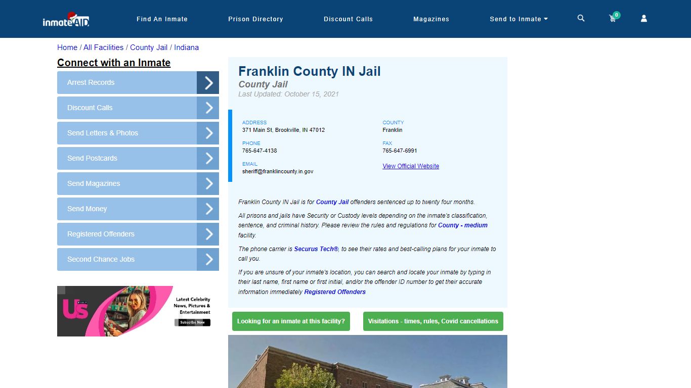 Franklin County IN Jail - Inmate Locator - Brookville, IN
